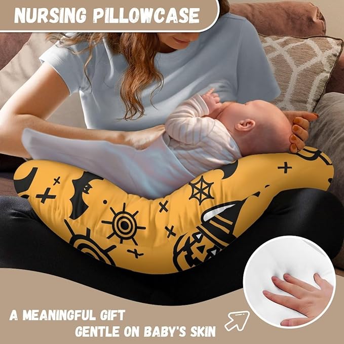 Cute Halloween Ghost Bat Pattern Nursing Pillowcase Nursing Pillow Cover Detachable Nursing Pillow Protective Cas Baby Feeding Easy to Use and Not Easy to Fade Halloween Decor