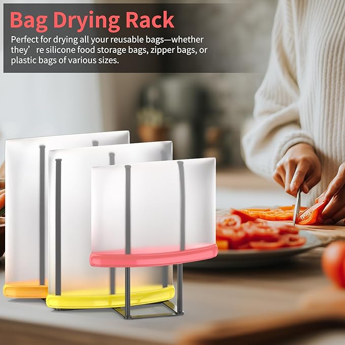 Collapsible Bottle Drying Rack, Baby Bottle Drying Rack, Foldable Cup Draining Holder, Retractable Reusable Silicone Bag Dryer with Non-Slip Bottom - Stainless Steel (Black)