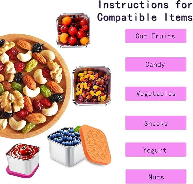 304 Premium Stainless Steel Snack Containers with Silicone Lids, Snackle Box Containers, Easy-Open Leak-Proof Kids for Taking Out for a Picnic, Lunch Box and Travel. (Red Orange Blue-3, 6 OZ)
