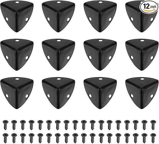 uxcell 12 Pcs Metal Corner Protectors, 23mm Box Edge Guard Protector, with Mounting Screws for Furniture Cabinet Speaker Protection Home Decorative, Black