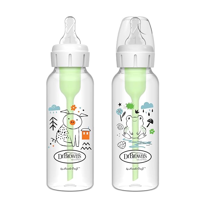 Dr. Brown's Natural Flow Anti-Colic Options+ Narrow Baby Bottle & Dr. Brown’s Natural Flow Level 3 Narrow Baby Bottle Silicone Nipple, Medium-Fast Flow, 6m+, 100% Silicone Bottle Nipple