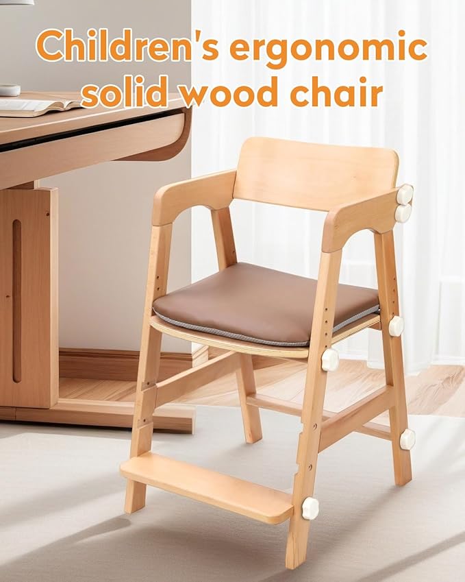 Wooden High Chair for Toddlers, Kids Restaurant High Chair Wood for Dining and Studying, Wooden High Chairs with Adjustable Seat, Backrest and Footrest, 300 Lb Capacity