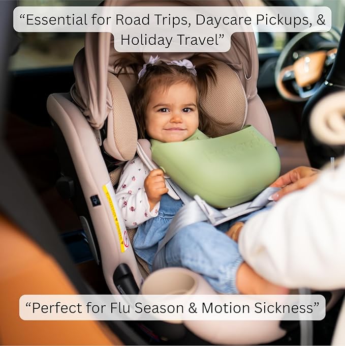 Silicone Vomit Bib, America's ONLY Safety Compliant Silicone Vomit bib, XL Bucket Design to Catch Vomit and other messes *Patented*