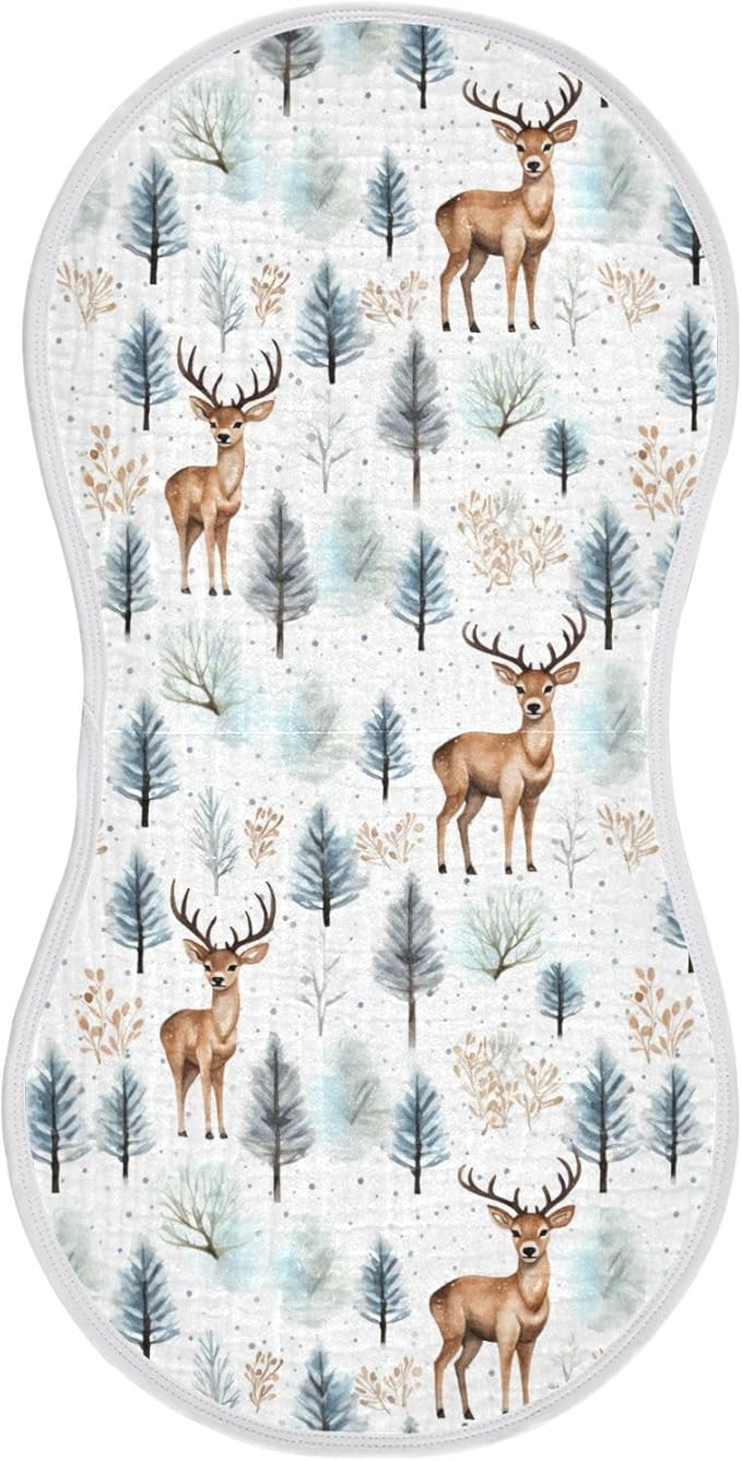 4Pcs Woodland Deer Burp Cloth,Unisex Large Absorbent Soft Cotton Muslin Burping Cloths for Newborn Boys Girls,11x22in,A110943