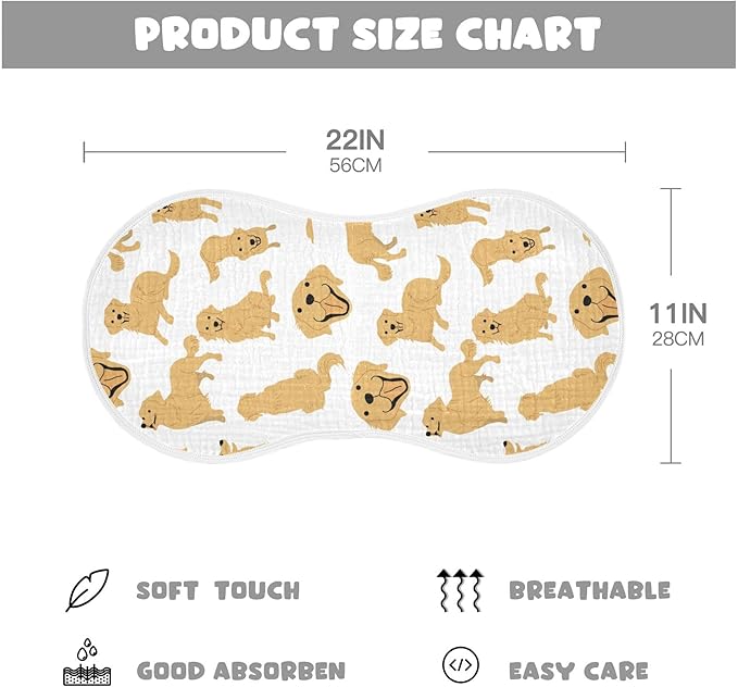 Golden Retriever Dog Muslin Burp Cloths for Baby 1 Pack Soft 100% Cotton Baby Washcloths Bibs for Boy Girl