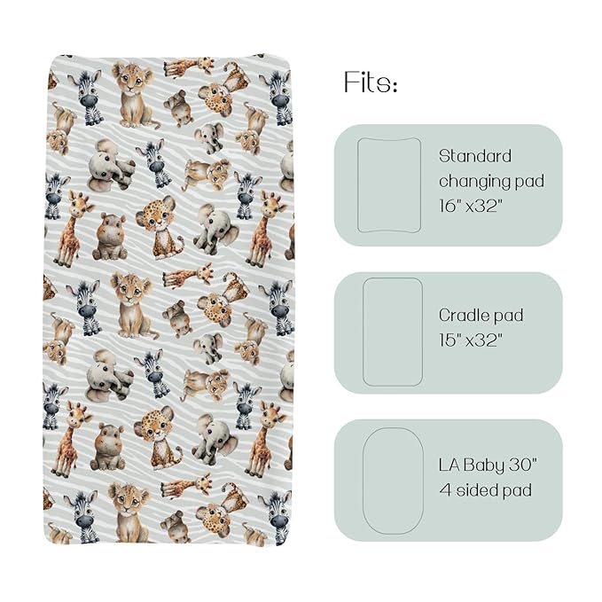 HawSkgFub African Safari Jungle Animals Changing Pad Cover Baby Girls Boys, Giraffe Elephant Leopard Lion Zebra Diaper Change Table Sheet, Soft Stretchy Safe Snug Fitted Changing Mat Fit 32"/34" x 16"