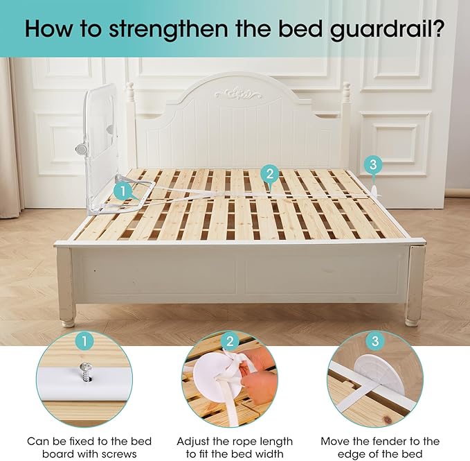 NUTIKAS Baby Bed Rail Guard for Toddlers -46" Toddler Bed Rails for Twin, Full, Queen, King Bunk Size Bed Swing Down Bedrail Extral Tall Child Safety Side Railing Guards for Kids