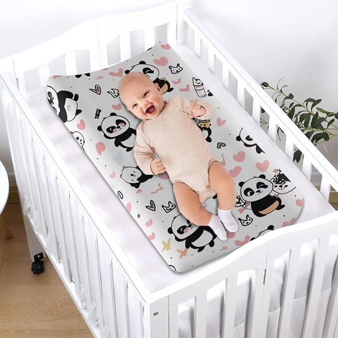 Changing Pad Covers for Boys Girls, Heart Panda Diaper Changing Table Pad Cover Soft Breathable Changing Mat Cover for 32''x16" Cute Birthday Gifts for Baby