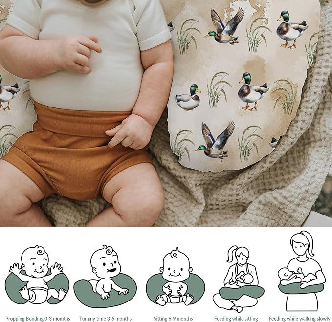 Vintage Mallard Duck Baby Nursing Pillow Covers for Boy Girl Green Ducks Lake Nursery Slipcovers for Breastfeeding Pillows Hunting Ducks Soft Stretchy Removable Cover for Newborn Infant