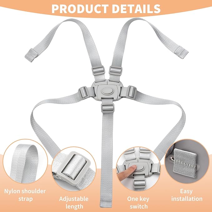 Replacement High Chair Straps Compatible with Baby Trend Graco High Chair, Harness Straps Fit for Graco Chicco Babytrend Jeep Milestone High Chair Foldable and More Highchair Accessories（Only Straps）
