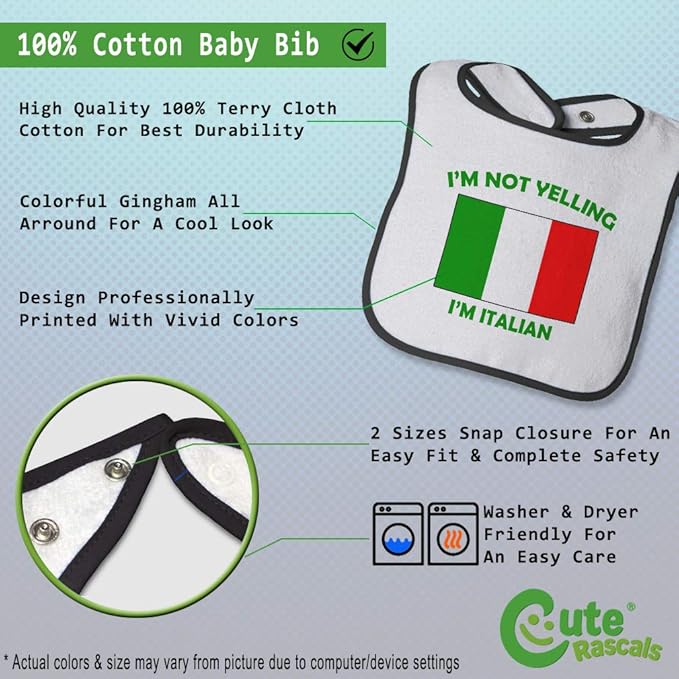 Cute Rascals Toddler & Baby Bibs Burp Cloths Not Yelling I'M Not Yelling I Am Italian Italy Countries Cotton Baby Items for Baby Girl & Boy White Black Design Only