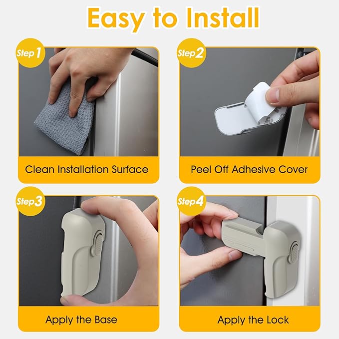 Fridge Lock for Kids(2-Pack) - Refrigerator Lock & Freezer Latch, Dual Mode, Child Proof, Bonus 2 Adhesive to Keep Freezer Door Closed - Keep Toddlers & Pets Safe(Gray)