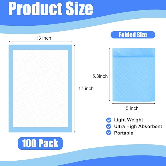 100Pack Disposable Changing Pads,Baby Disposable Underpads 17 X 13 in,Waterproof Diaper Changing Pad,Ultra Absorbent Disposable Pads,Leak-Proof Breathable Underpads Bed Table Protector Mat