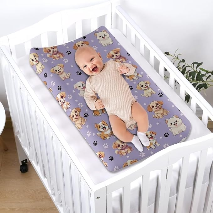 ZDCUSTOM Unisex Baby Sheets for Girls, Baby Changing Table Sheets, Baby Diaper Changing Table Covers Fitted Cradle Sheets for 32"x16" Contoured Pad Dog