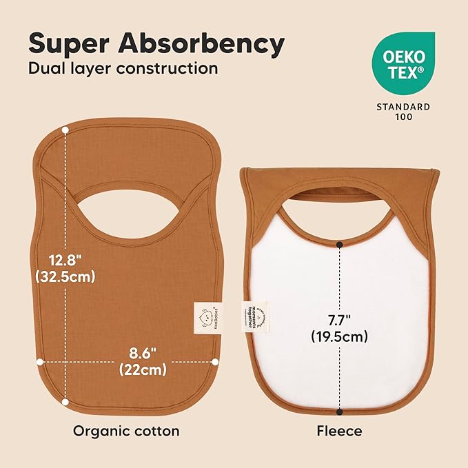KeaBabies 8-Pack Bibs for Baby Girl, Boy - Pullover Large Baby Bibs for Drooling and Teething Infant, Newborn, Soft & Absorbent Organic Cotton, Long Torso Coverage Keep Toddler Clean & Dry(Terracotta)
