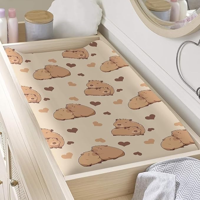Capybara Changing Pad Cover Waterproof Sheet Crib Mat for Boys Girls Breathable Lightweight Changing Table Cover Cozy Cradle Sheets