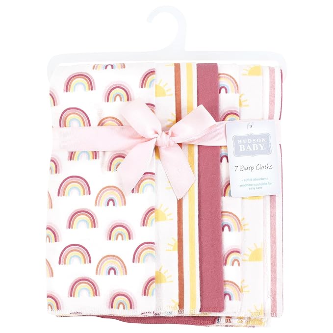 Hudson Baby Unisex Baby Cotton Flannel Burp Cloths 7-Pack, Sunshine and Rainbows, One Size