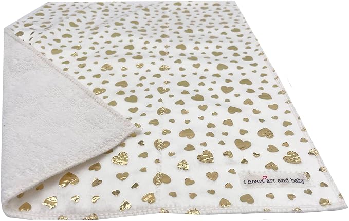 Infant Burping Cloth, Burp Cloths for Baby Boy or Girl, Soft and Absorbent - Cotton Reusable Spit Up Rags, XLarge, 1 Count (Gold Foil Hearts)