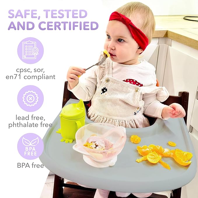 High Chair Tray Compatible with Stokke Trip Trap Chair, Glossy Gray - Ergonomic Curved Design - BPA-Free, Easy to Assemble