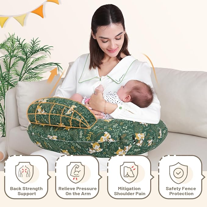AMASKY Nursing Pillow for Breastfeeding, Animal Patterns Removable Cotton Cover, Support for Mom and Baby, Plus Size Ergonomic Design Breastfeeding Pillows, Machine Washable, Green, Pallet of Product