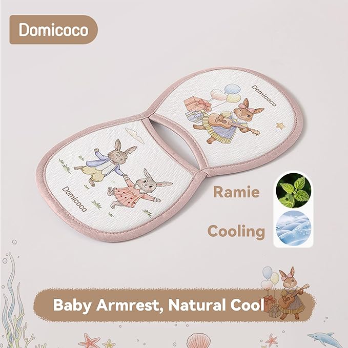 Breathable Cooling Nursing Arm Pad - Natural Tencel Ramie Baby Holding Arm Mat for Newborn, Non-Sticky Sweat Arm Rest Pad for Infant Breastfeeding in Summer, Pink Rabbit Pattern