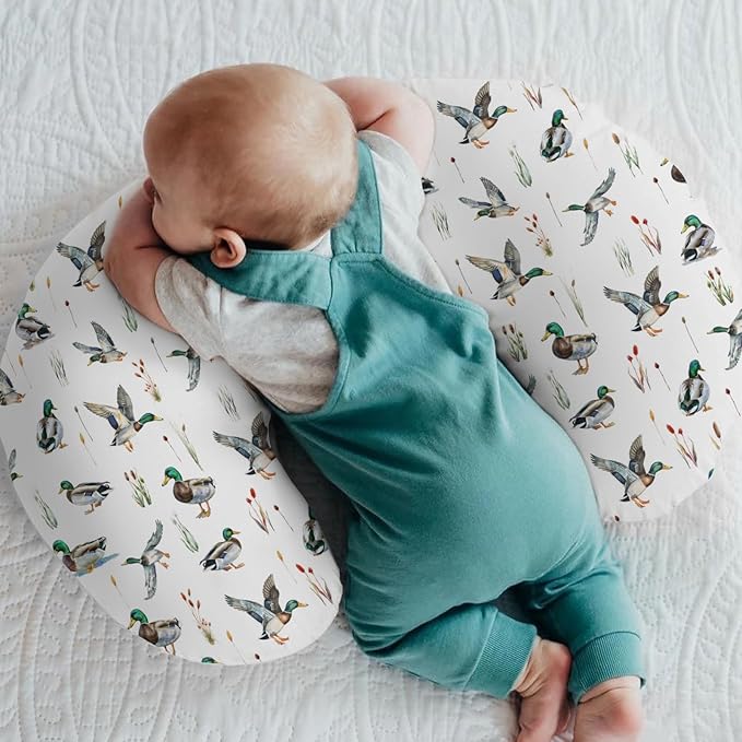 Watercolor Mallard Ducks Baby Nursing Pillow Covers for Boy Girl Duck Hunting Nursery Pillowcase for Breastfeeding Pillows Wild Ducks Birds Soft Stretchy Slipcovers for Newborn Infant