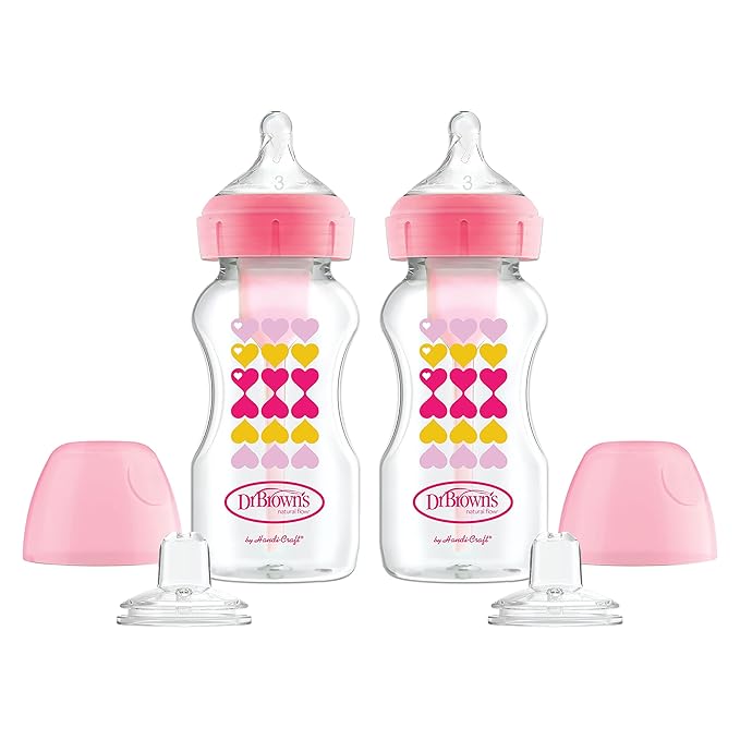 Dr. Brown's Anti-Colic Options + Wide-Neck Baby Bottle Designer Edition + Natural Flow Anti-Colic Options+ Wide-Neck Sippy Bottle Starter Kit