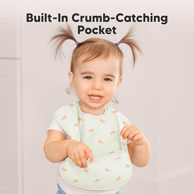 KeaBabies 3-Pack Waterproof Baby Bibs for Eating - Lightweight Toddler Feeding Bibs with Large Food Catcher, Mess Proof, Food-Grade Baby Eating Essentials, Easy to Put On & Clean (Roarsome)