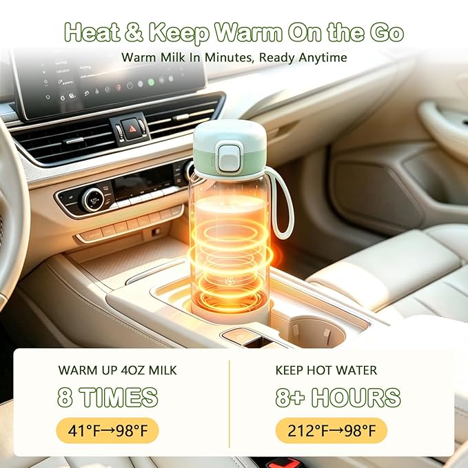 Portable Bottle Warmer for Travel, Portable Milk Warmer 12oz 2-Min Fast Heating, Travel Bottle Warmer On the Go with Long-Lasting Keep Warm Function
