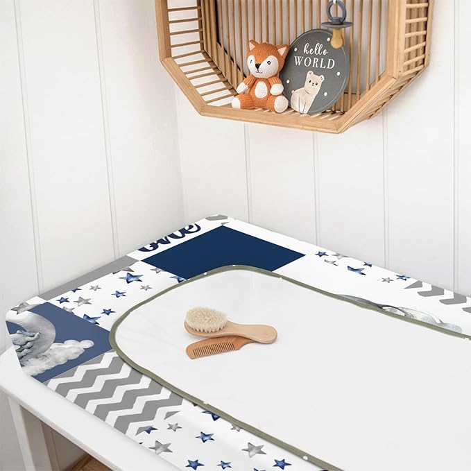 HawSkgFub Sleeping Elephant Stars Changing Pad Cover for Baby Boys Navy Blue, Dream Big Little One Diaper Change Table Covers, Soft Stretchy Safe Snug Fitted Changing Mat Sheets Fit 32"/34" x 16"