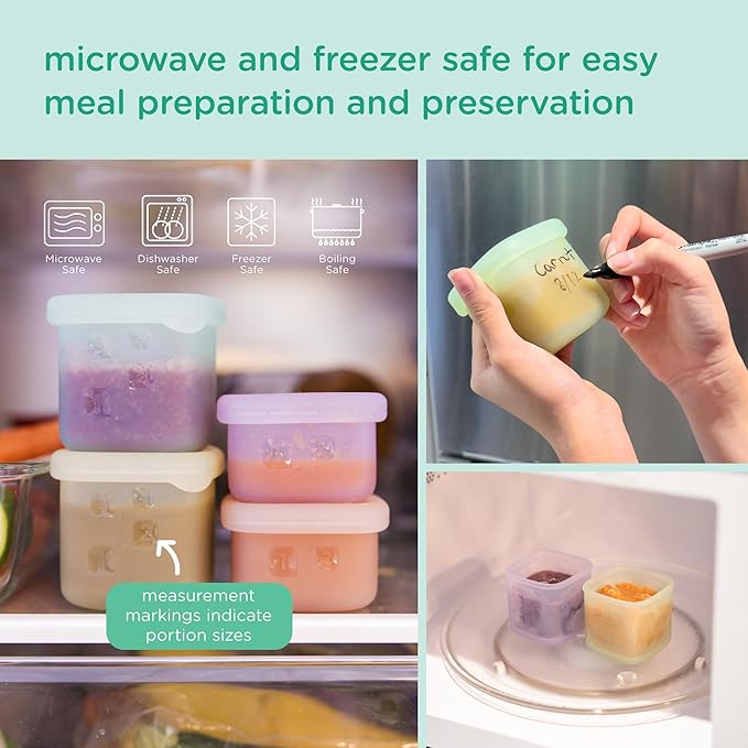 Olababy Clear Sense Silicone Storage Containers 4pk for Baby Food, Snacks, Formula, Puree, Sauce & More | Micro Plastic & BPA-Free | Daycare Essentials for Toddlers and Kids (Lemon, 4 oz / 120 ml)