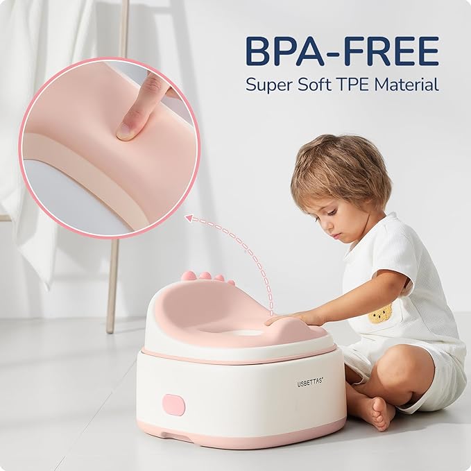 3 in 1 Potty Training Toilet, Dinosaur Toddler Potty Training Seat for Boys Girls with Comfortable Cushion, Easy-to-Clean and Anti-Slip Potty Training Step Stool for Toilet (Pink)