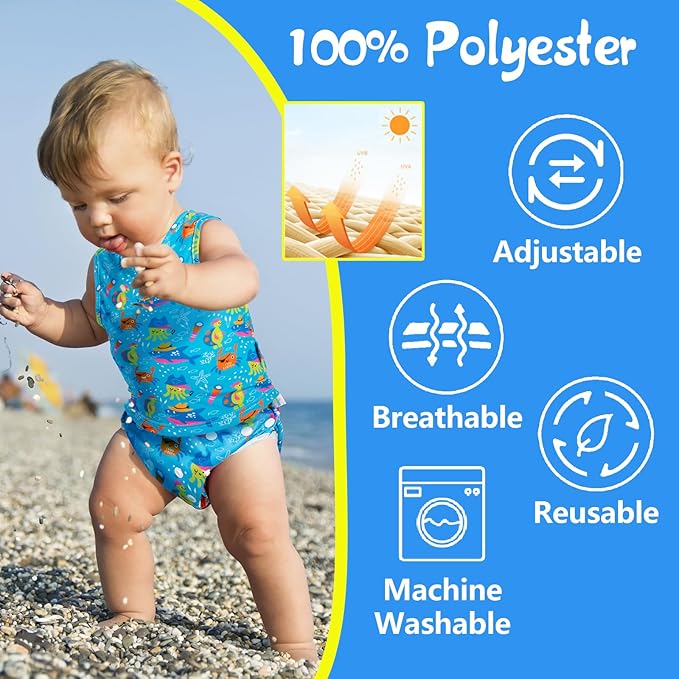 Babygoal Baby & Toddler Boy and Girl Swim Diapers, Reusable Adjustable Washable One Size Fits 6M-3T Gifts and Swimming Lessons 3 Pack 3ZSD07