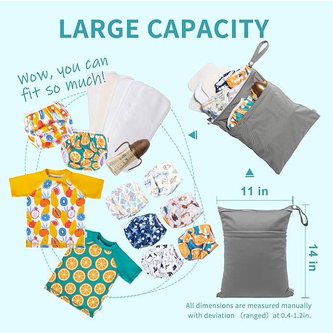 babygoal Reusable Cloth Diapers 6 Pack+22 Inserts+3pcs Wet Bags, One Size Adjustable Washable Pocket Nappy Covers for Baby Boys,Rash-Free
