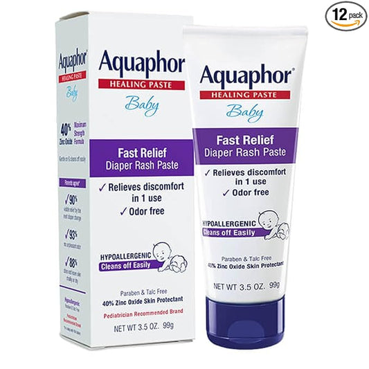 Aquaphor Baby Diaper Rash Paste - For Serious Diaper Rash and Flare-ups - 3.5 Oz. Tube (Pack of 12)