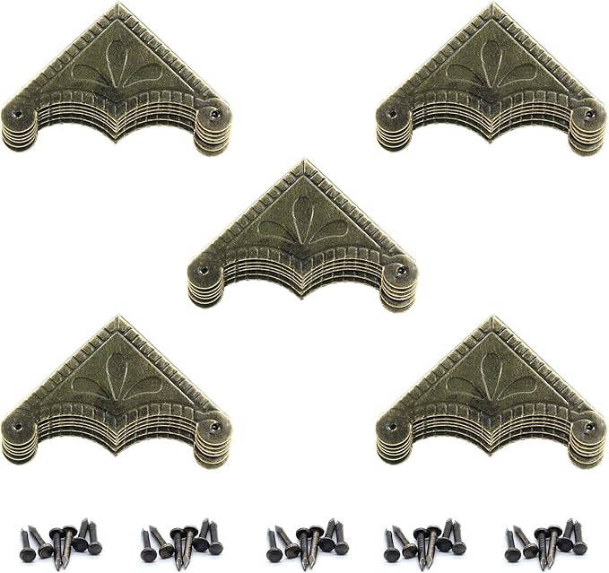 30Pcs Antique Box Corner Protectors, Decorative Edge Safety Guard Cabinet Furniture Corner Protectors for Jewelry Box and Wooden Case(1.5"x1.5"x0.3")