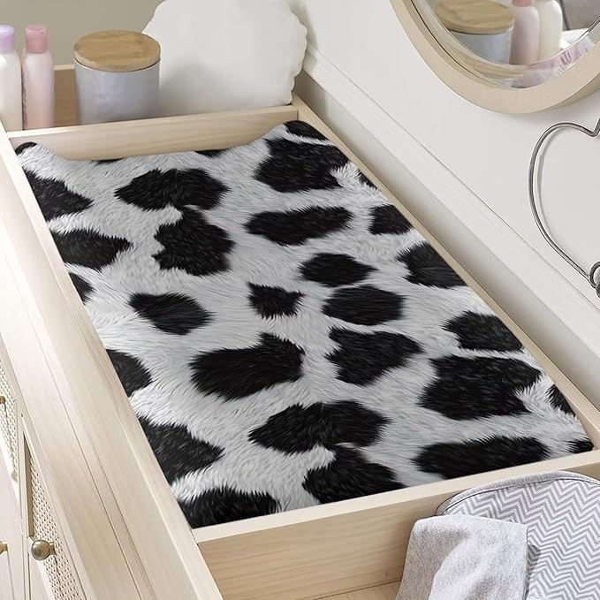 Cow Print Diaper Change Table Covers Removable Changing Pad Cover for Baby Easy to Install Cradle Mattress Sheets for All Season Gift for Holiday