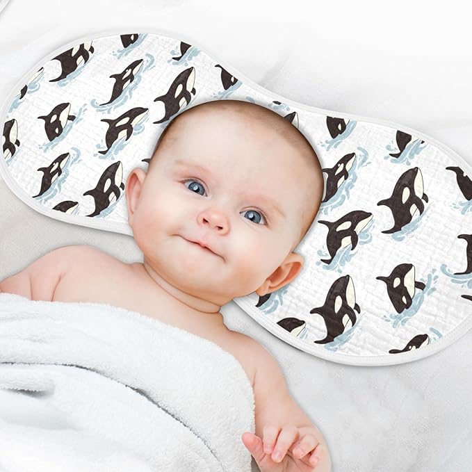 Muslin Burp Cloths for Baby Boys and Girls - 1-Pack Ultra Absorbent Killer Whale Orca Muslin Washcloths, Newborn Towel, Milk Spit Up Rags, Burp Cloth Bib for Unisex, 22 x 11 Inch