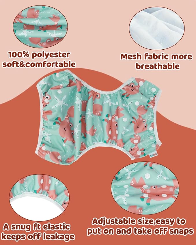 ALVABABY Large Cloth Swim Diaper 3pcs Baby/Toddler/Infant Snap Reusable Adjustable Swimming Diaper Baby Boy and Girl 3ZSWY69A