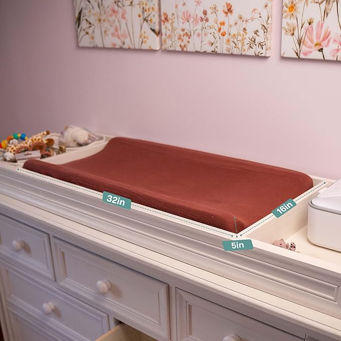 Mi Flor 2 Pack Muslin Changing Pad Cover 16x32x5 inches – Ultra Soft CPC Certified Baby Changing Table Cover with Elastic Corners, 360° Fit, Lightweight, Breathable, Fits Most Changing Pads
