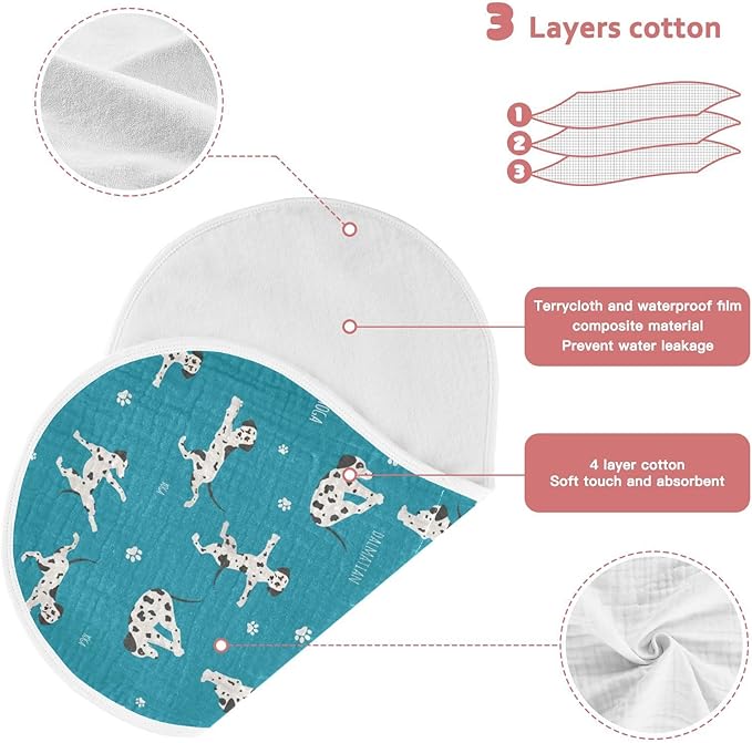 vvfelixl Burp Cloths Dalmatian Yoga Dog for Baby Boy Girls Baby Washcloths Burp Rags 1 Pack Blue