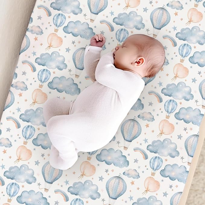 Watercolor Balloons Stars Clouds Baby Changing Pad Cover, Unisex Hot Air Balloon Nursery Diaper Changing Table Pad Mat Sheet for Boys Girls-16x32