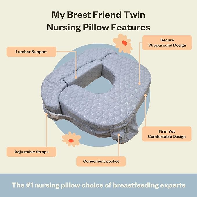 My Brest Friend Twin Nursing Pillow - Enhanced Comfort with Slipcover - Ergonomic Breastfeeding Pillow for Ultimate Support - Adjustable Nursing Pillow with Handy Side Pocket, Horizon
