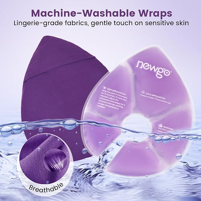 NEWGO Large Size Breast Therapy Pads, Breastfeeding Essentials Hot & Cold Gel Ice Packs for Postpartum Nursing, Engorgement, Mastitis, Pain Relief, Nipple Pads with Soft Covers, 2 Pack