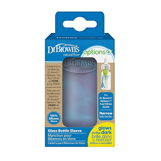 Dr. Brown's Options+ Narrow Glass Bottle Sleeve, 100% Silicone, Glow-in-the-Dark, BPA-Free, 4 oz, 1-Pack
