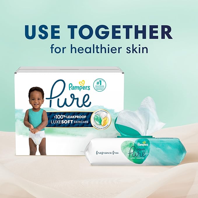 Pampers Pure Baby Diapers, Size 4 (22-37 lbs), 150, Up to 100% Leakproof, Premium Hypoallergenic Soft Diapers