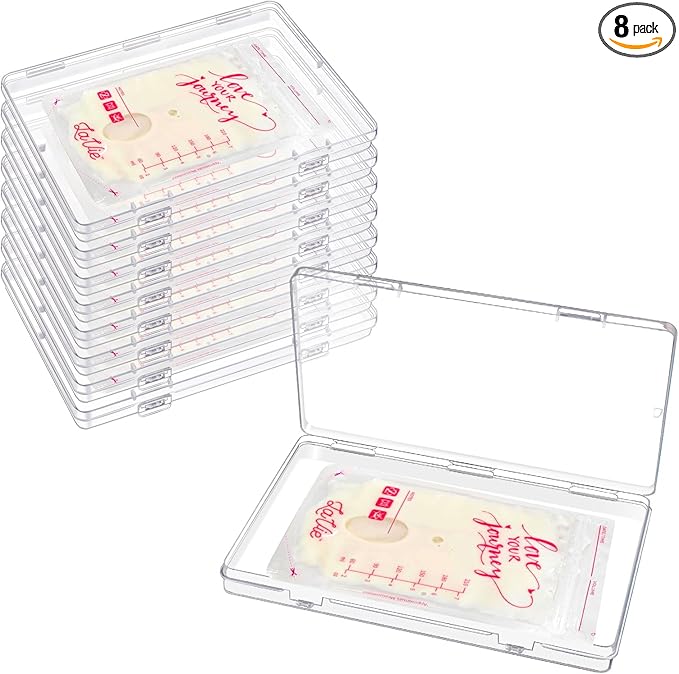GRETJOB 8 Pcs Clear Flat Breast Milk Freezer Storage Organizer, Space Saving Breastmilk Freezer Tray for Breastfeeding Bag Organization, Reusable Breastmilk Storage Containers, 7.48 x 5.11 x 0.67 in