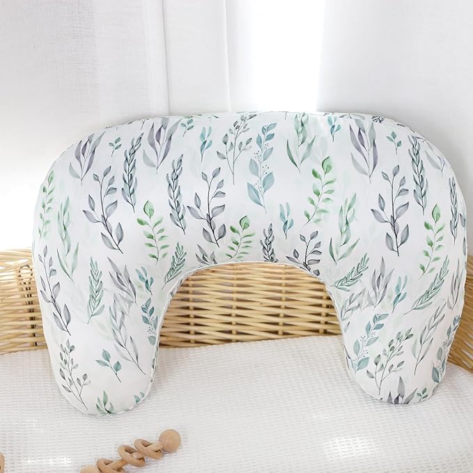 DILIMI Nursing Pillow Cover, Soft Stretchy Nursing Cover for New-Designed Breastfeeding Pillow, Removable Slipover for Baby Boy and Girls, Green Leaf Only Cover