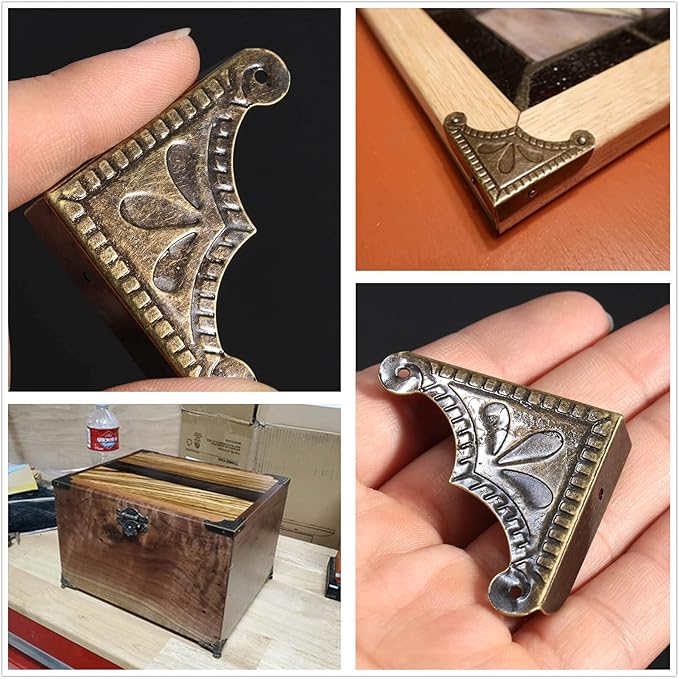 dophee Antique Bronze Box Corner Covers, Decorative Corner Protectors Guards Edge Guards for Jewelry Box Chest Table Desk Photo Frame Panal, 1.53"x1.53"x1.97"(12-Pack)