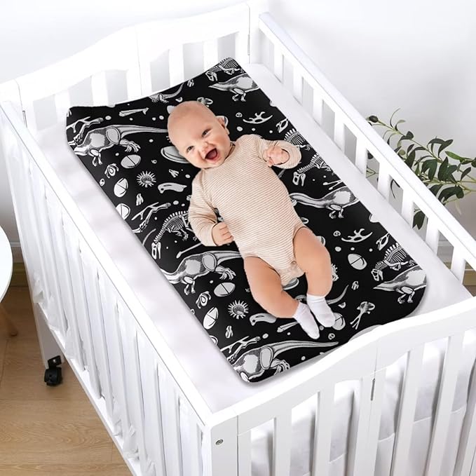 Changing Pad Covers for Boys Girls, Black Dinosaurs Diaper Changing Table Pad Cover Soft Breathable Changing Mat Cover for 32''x16" Cute Birthday Gifts for Baby